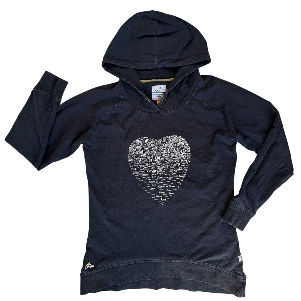 Costa SLAM Hoodie Womens Large Navy Blue Heart Graphic Raglan Italian Design